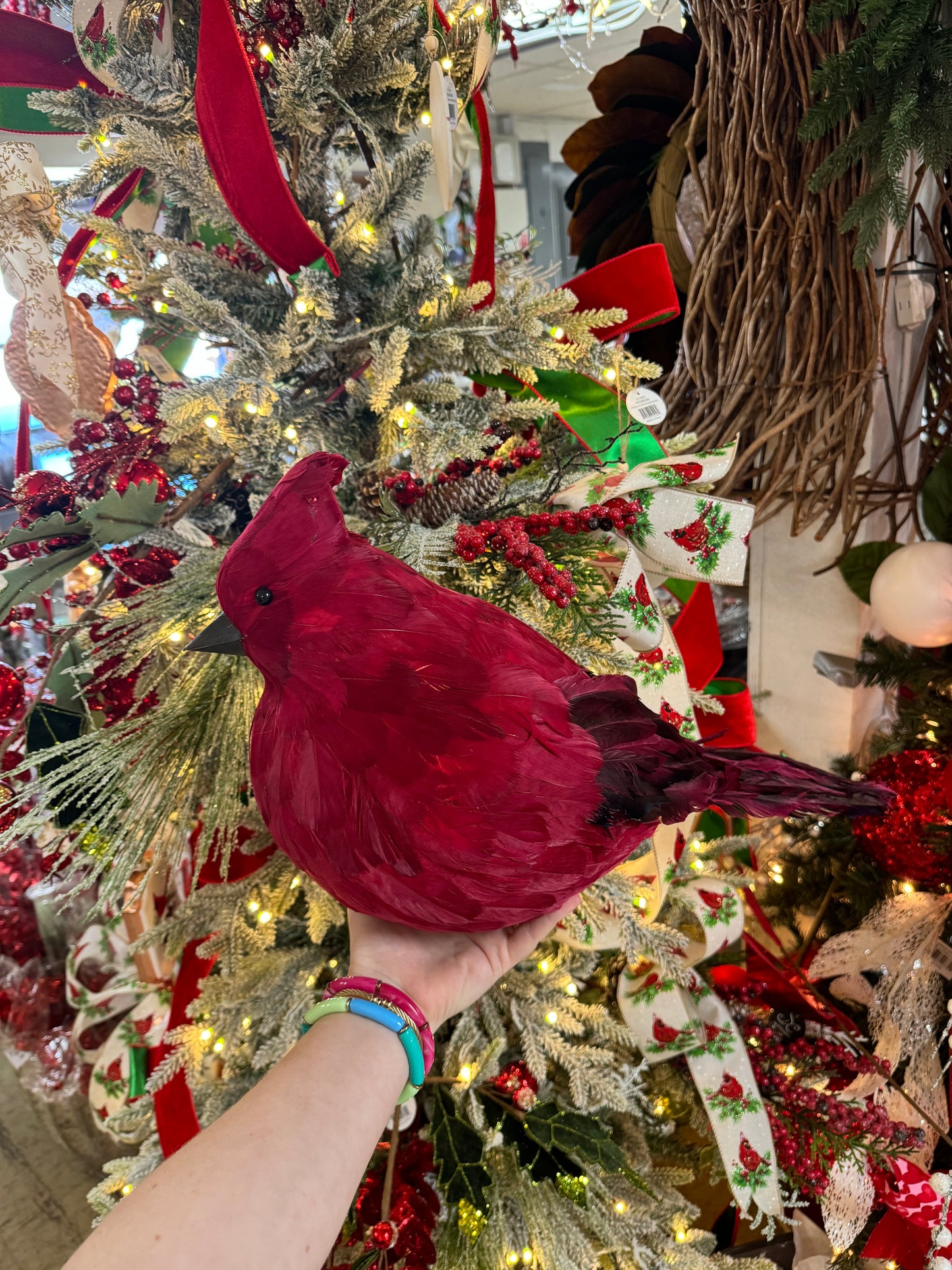 18 Inch Red Feather Sitting Cardinal