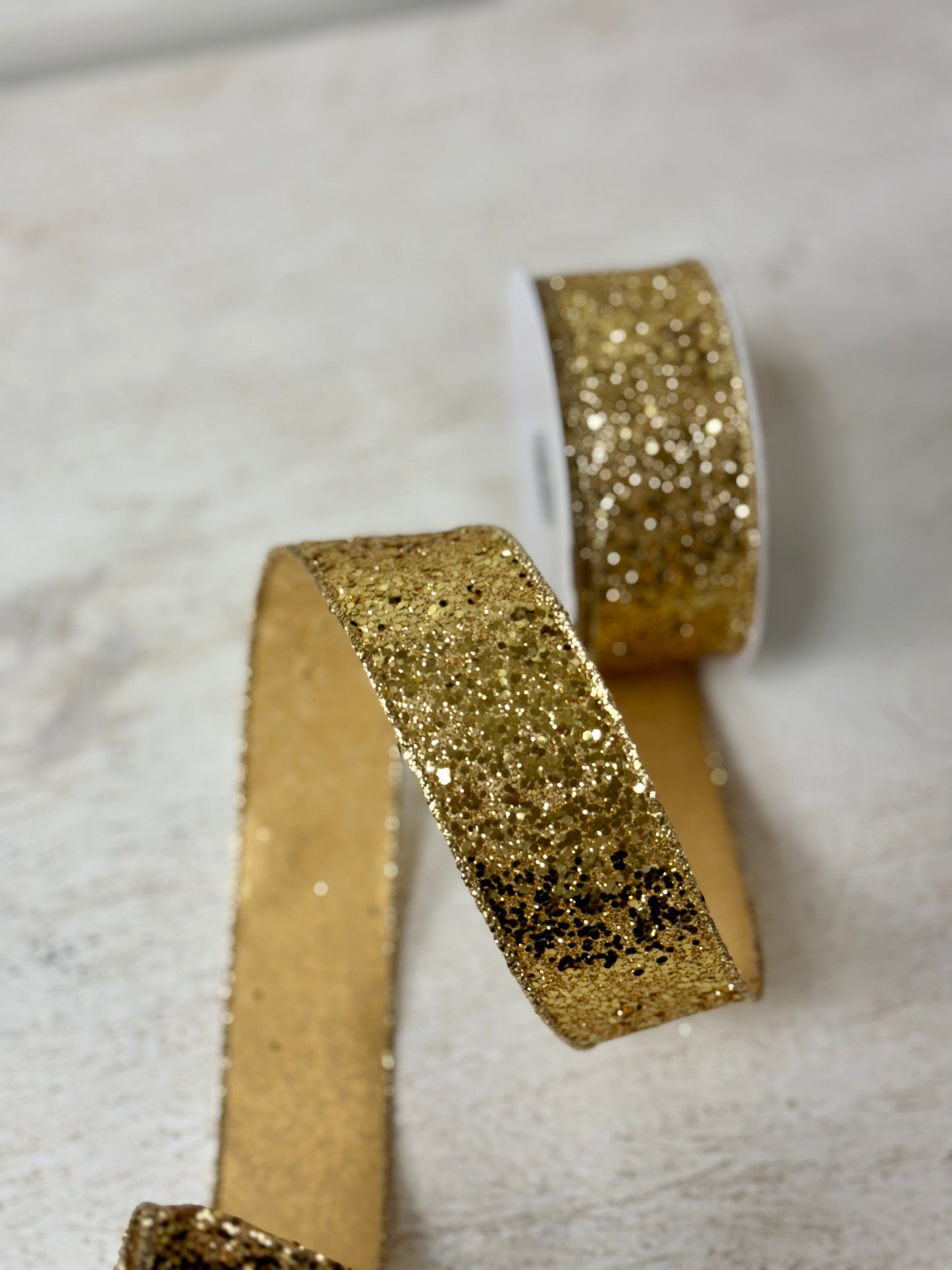 1.5 Inch By 10 Yard Large Gold Glitter Ribbon