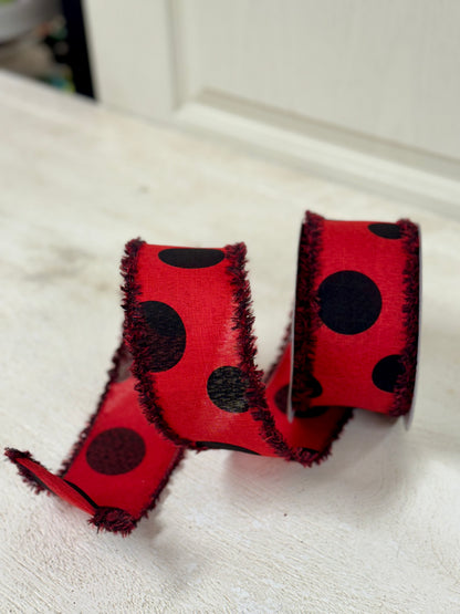 2.5 Inch By 10 Yard Red And Black Large Polka Dot Ribbon