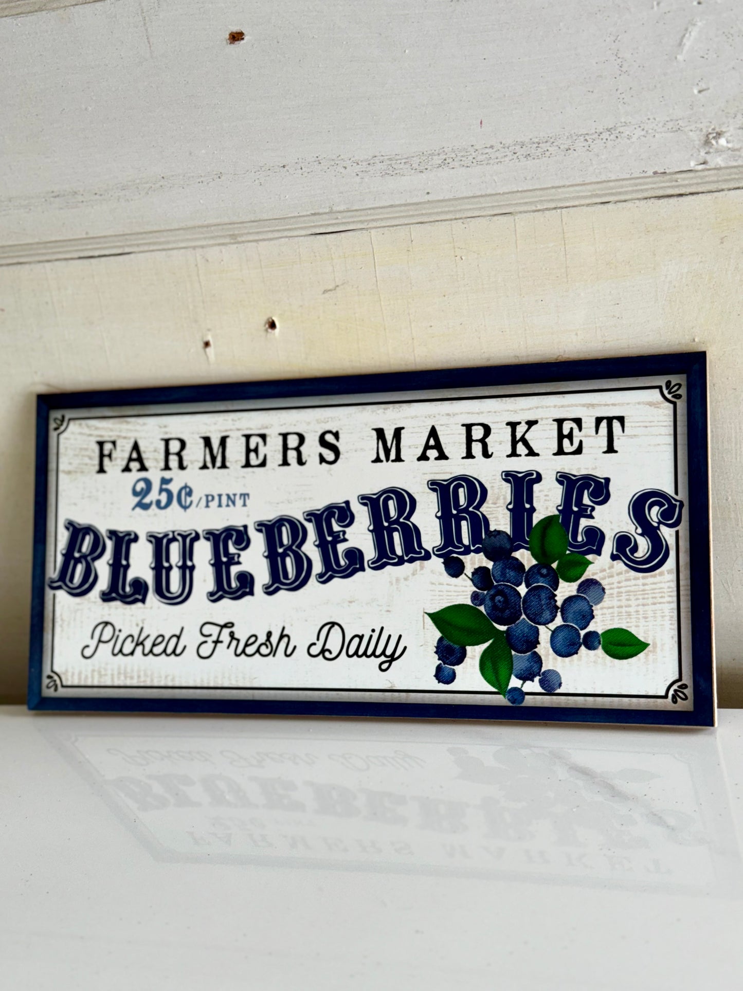 Farmers Market Blueberries Wooden Sign