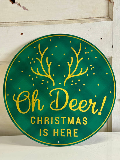 Oh Deer Christmas Is Here Gold And Emerald Wreath Sign