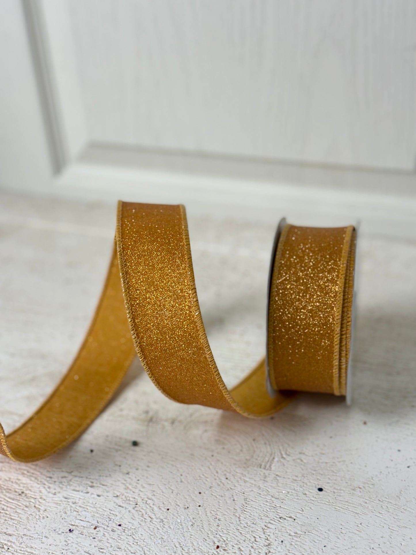 1.5 Inch By 10 Yard Mustard Fine Glitter Ribbon