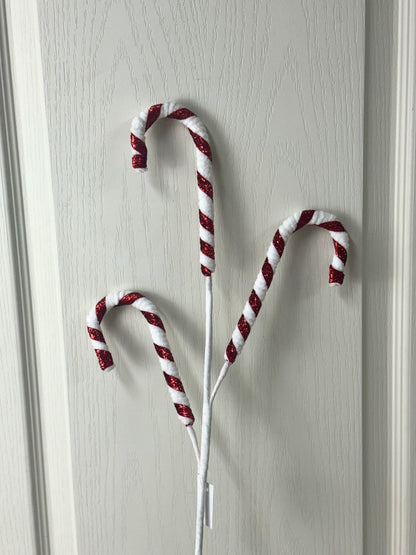 26 Inch Red And White Glitter Candy Cane Spray