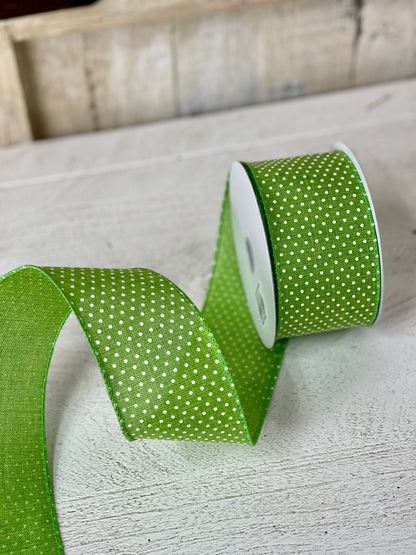2.5 Inch By 10 Yard Green Background With White Microdot Ribbon