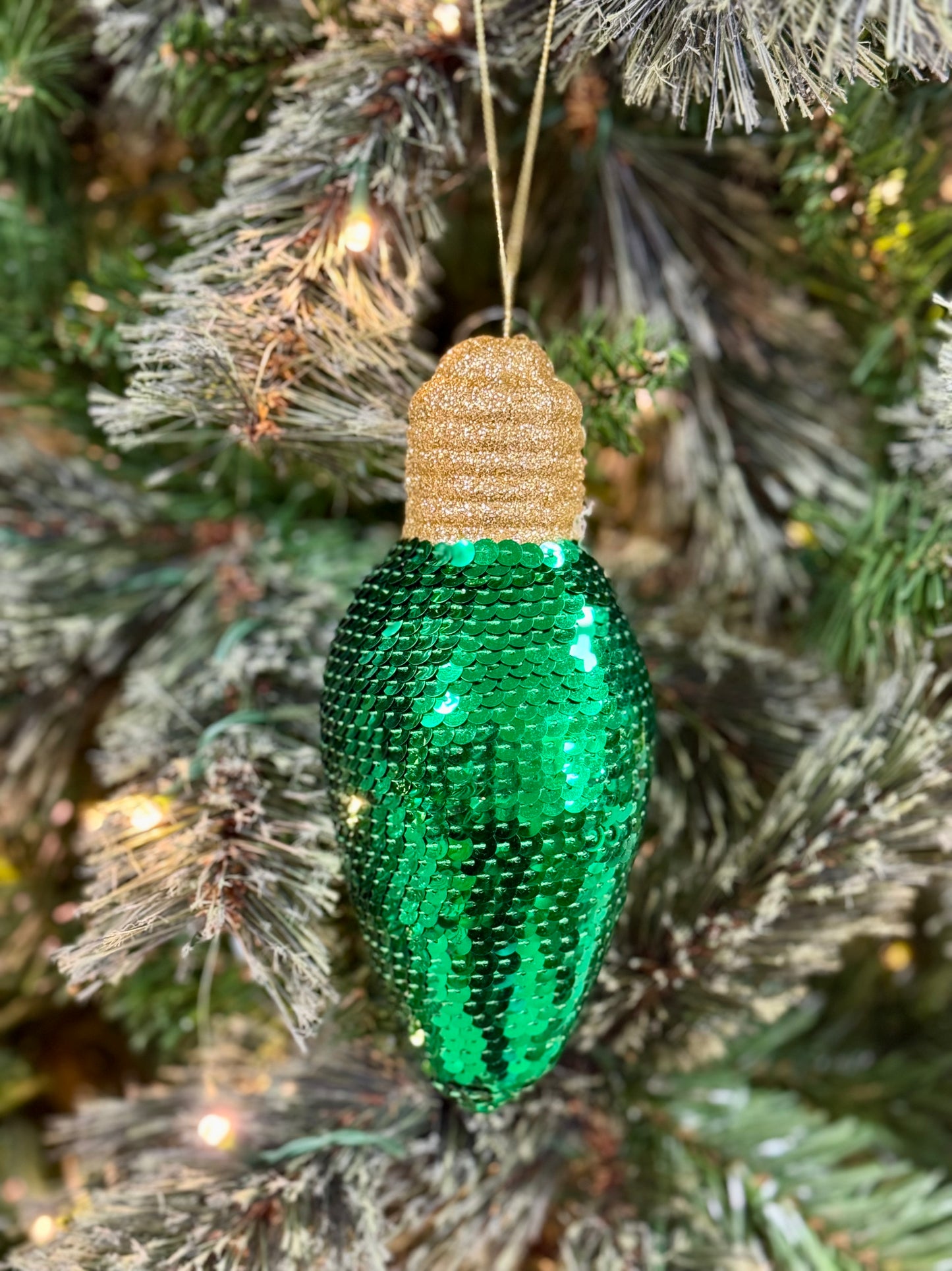 7 Inch Green Snazzy Sequin Light Bulb Ornament