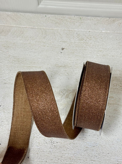 1.5 Inch By 10 Yard Brown Fine Glitter Ribbon