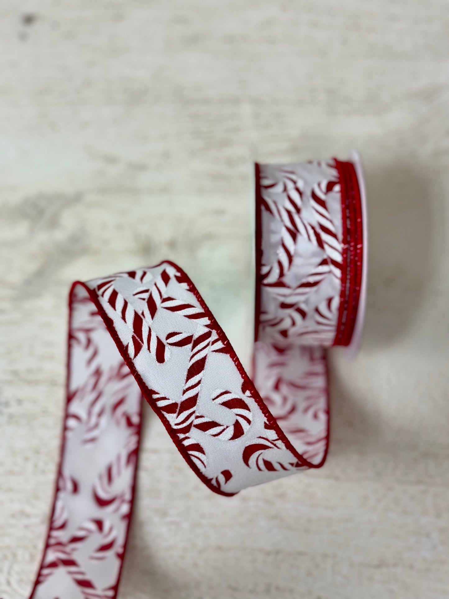 1.5 Inch By 10 Yard Red And White Candy Cane Ribbon