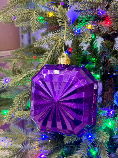4.75 Inch Purple Glitter Octagon Ornament