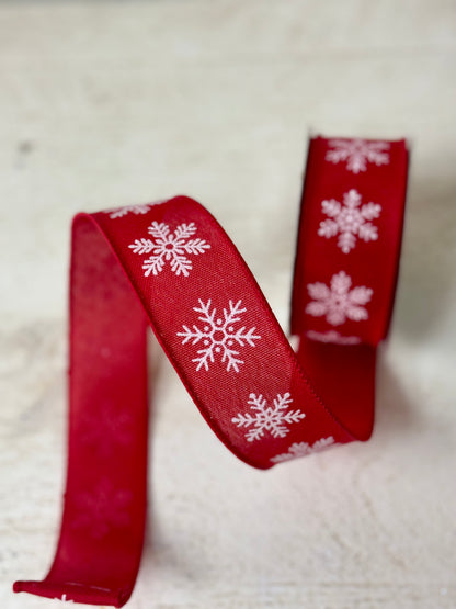 1.5 Inch By 10 Yard Red And White Snowflake Ribbon