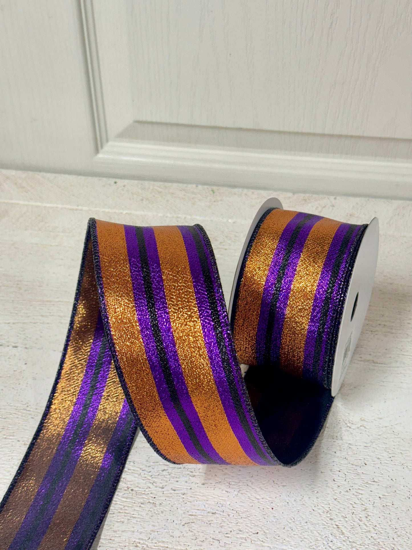 2.5 Inch By 10 Yard Copper Purple And Black Metallic Vertical Stripe Ribbon