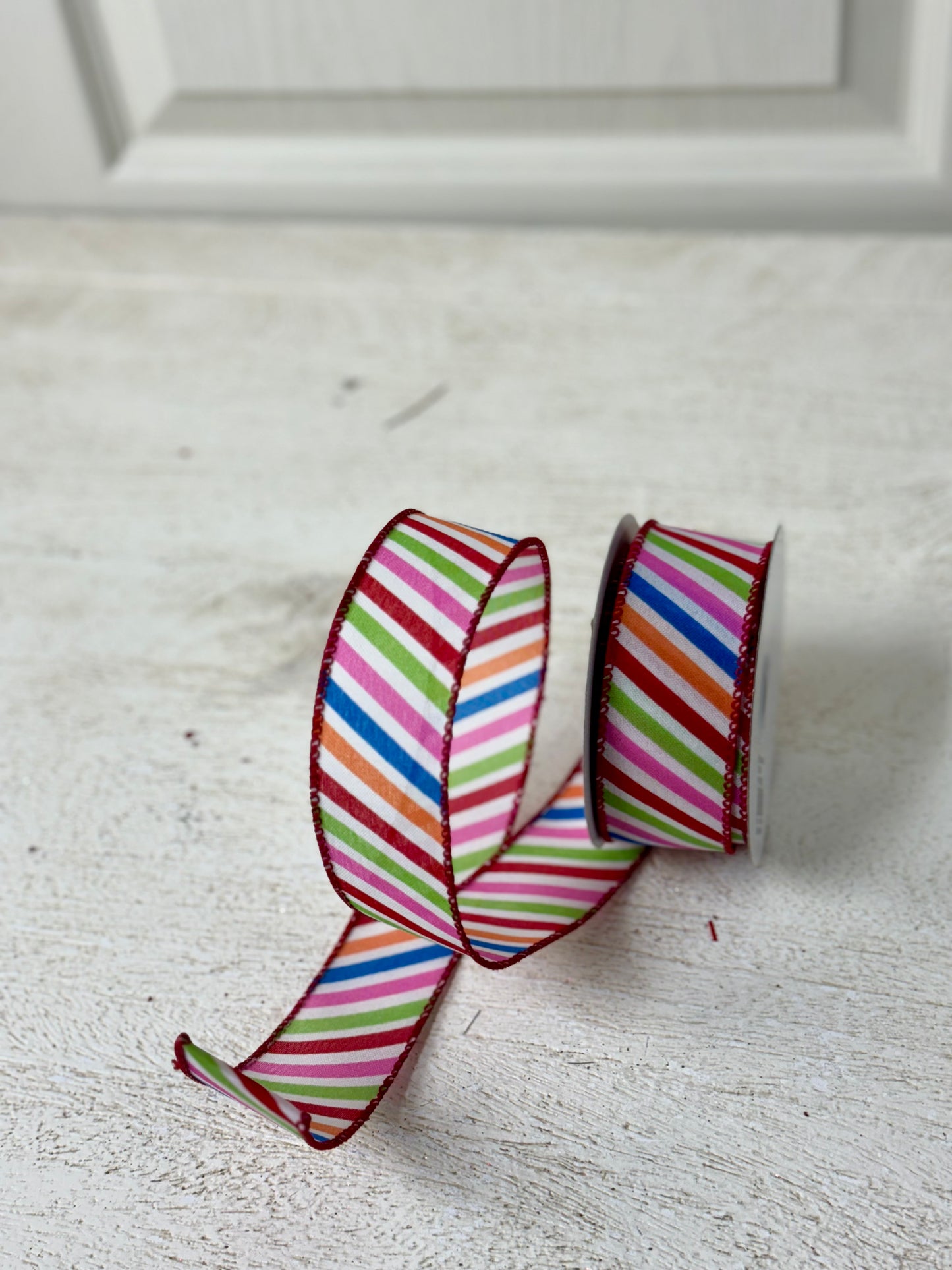 1.5 Inch By 10 Yard Mulitcolor Diagonal Striped Ribbon