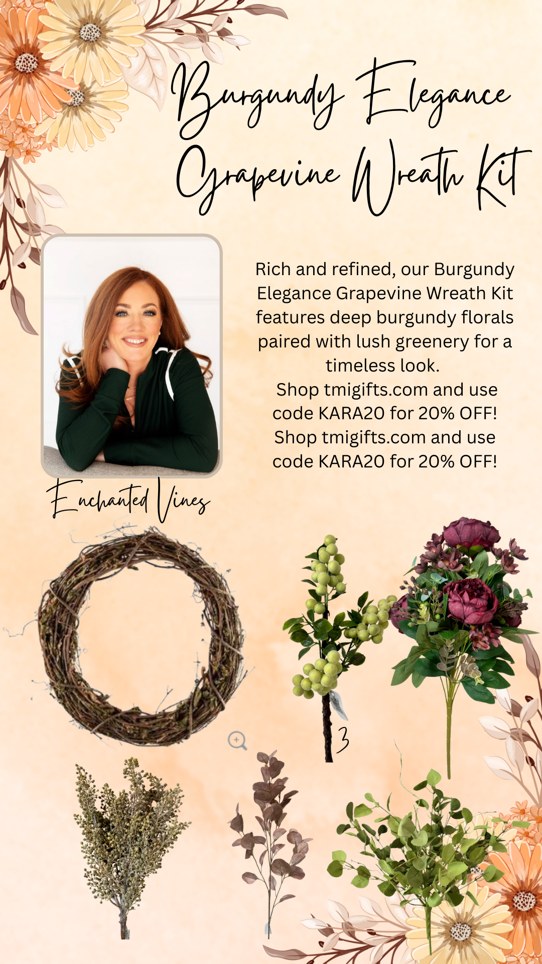 Burgundy Elegance Grapevine Wreath Kit By Enchanted Vines