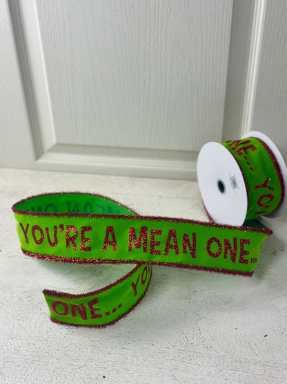 2.5 Inch By 10 Yard You're A Mean One With Red Tinsel Edge Ribbon