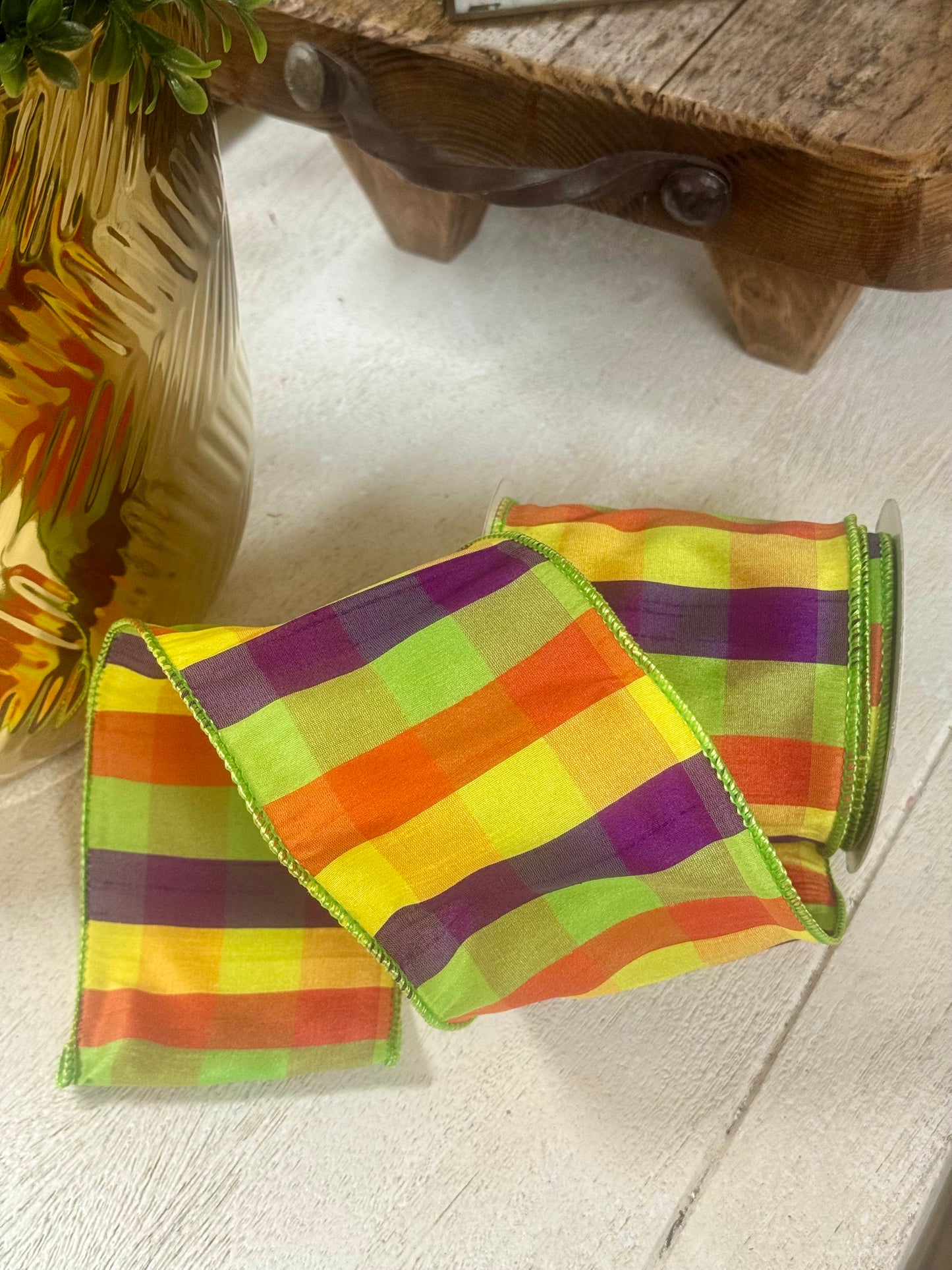 4 Inch By 10 Yard Bright Grand Dupioni Check Ribbon