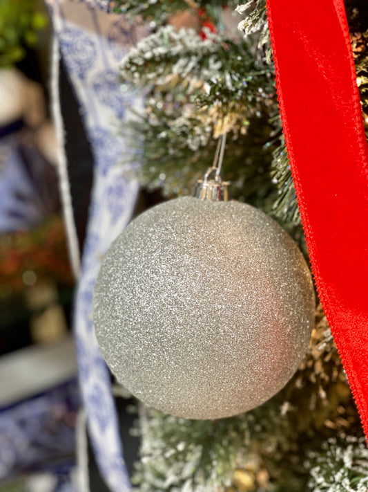 6 Inch Silver Glittered Ornament Ball
