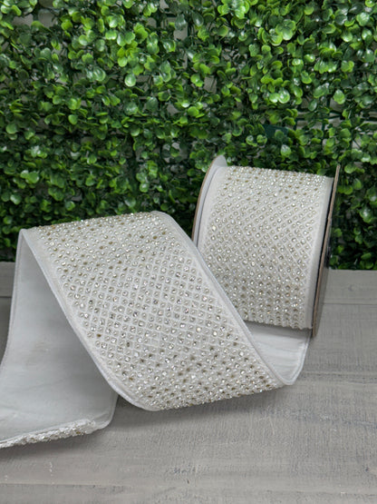Farrisilk 4 Inch By 5 Yard Silver And White Glamour Glitz Ribbon