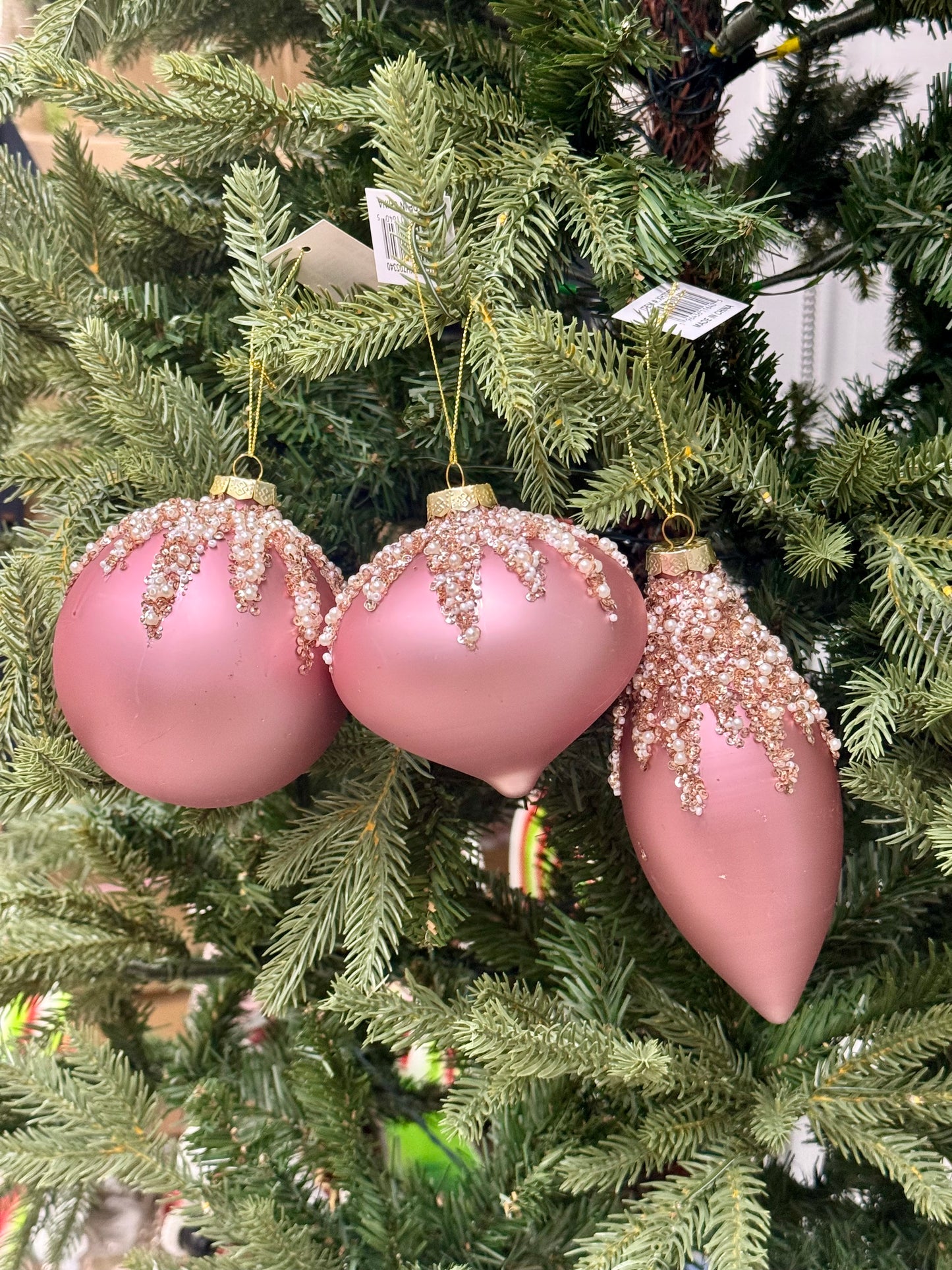 4-7 Inch Matte Rose Glitter Glass Ornament Three Styles