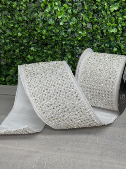 Farrisilk 4 Inch By 5 Yard Silver And White Glamour Glitz Ribbon