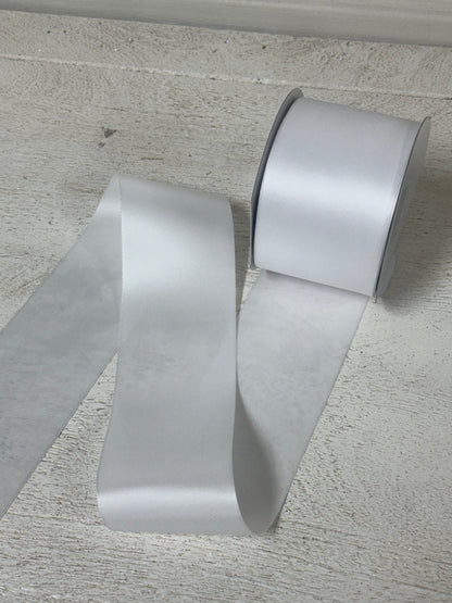 2.5 Inch By 25 Yards White Double Faced Satin