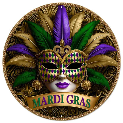 12 Inch Mardi Gras Gilded Mask Metal Sign