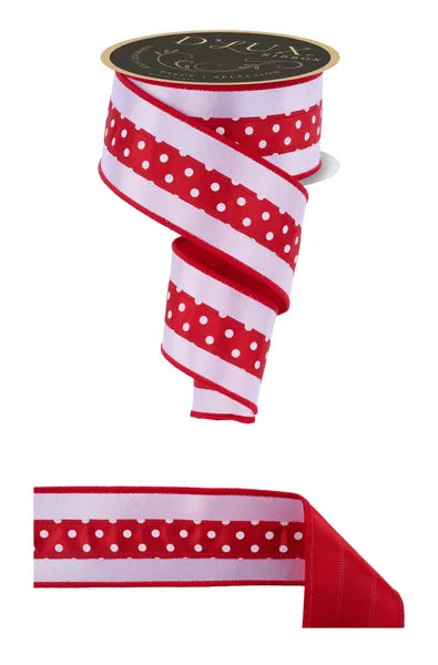 2.5 Inch By 10 Yard Red And White Polka Dot Fused Ribbon
