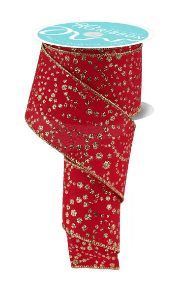 2.5 Inch By 10 Yards Red And Gold Mini Glitter Dots Ribbon