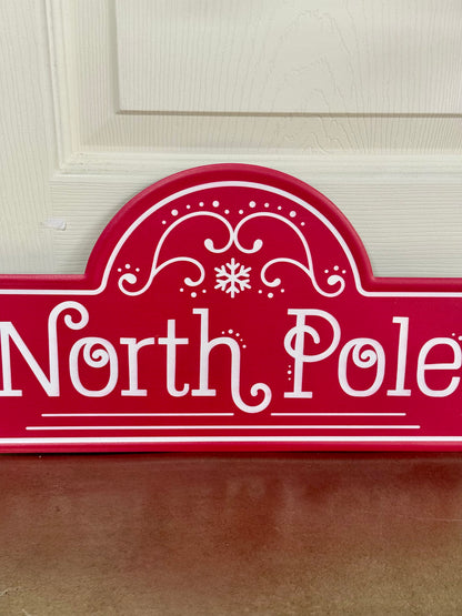 15 Inch Red And White North Pole Street Metal Sign