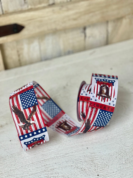 2.5 Inch By 10 Yard Liberty Bell And Eagle With American Flag Ribbon