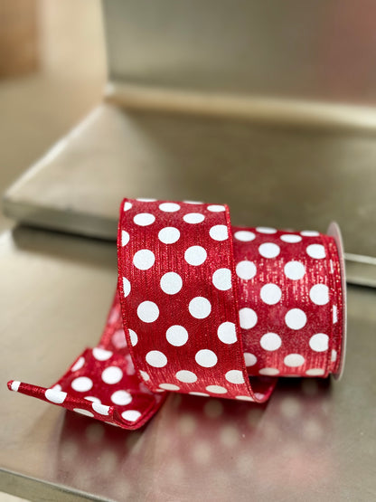 2.5 Inch By 10 Yard Red And White Medium Polka Dot Ribbon