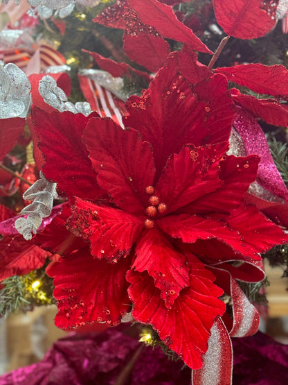 19 Inch Jumbo Red Velvet Poinsettia Spray