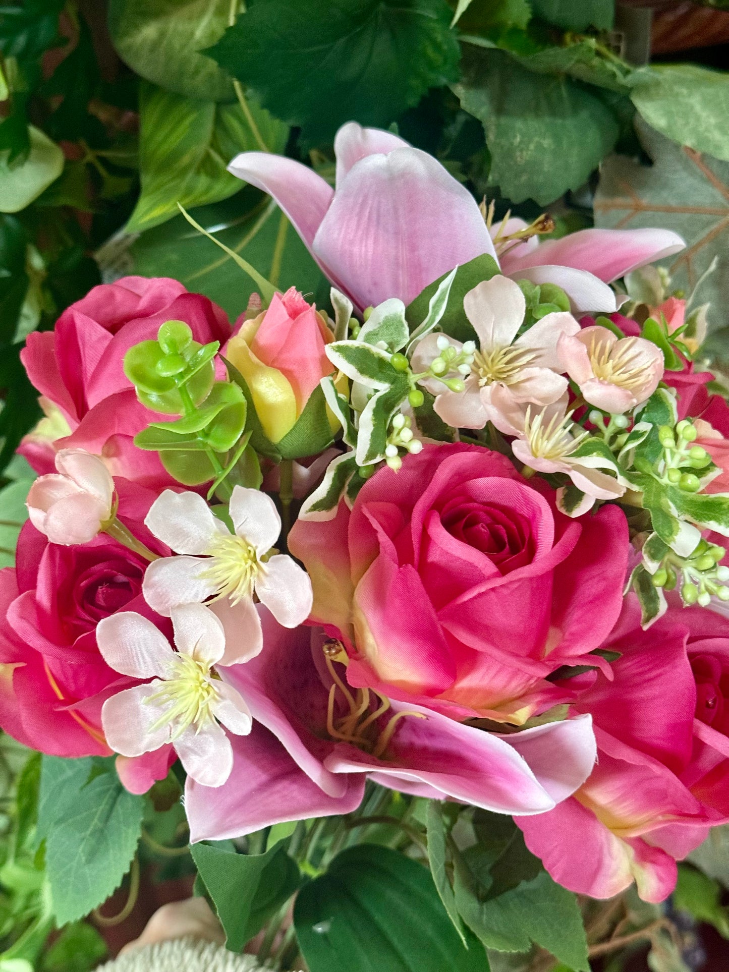 14 Inch Beauty Pink Rose And Lily Mix Bush