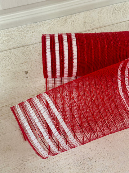 10 Inch By 10 Yard Red And White Metallic Border Netting