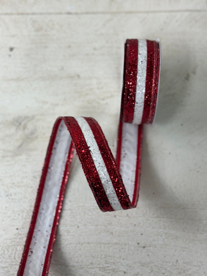 1.5 Inch By 10 Yard Red And White Large Glitter Ribbon