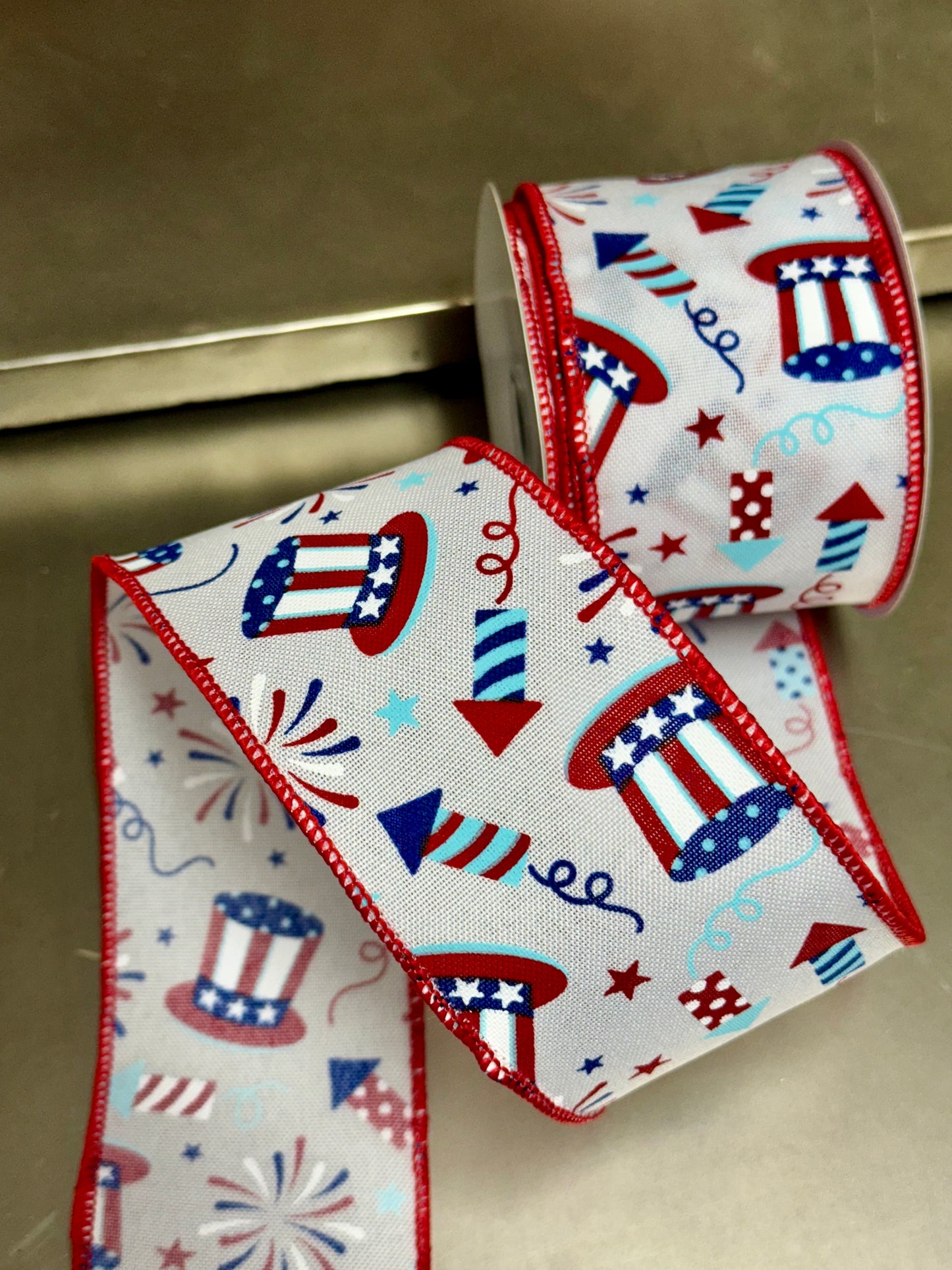 2.5 Inch By 10 Yard Uncle Sam And Firework Ribbon