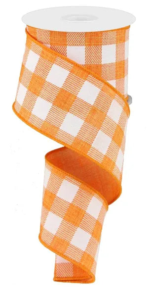 2.5 Inch By 10 Yard Orange And White Striped Check On Royal Ribbon