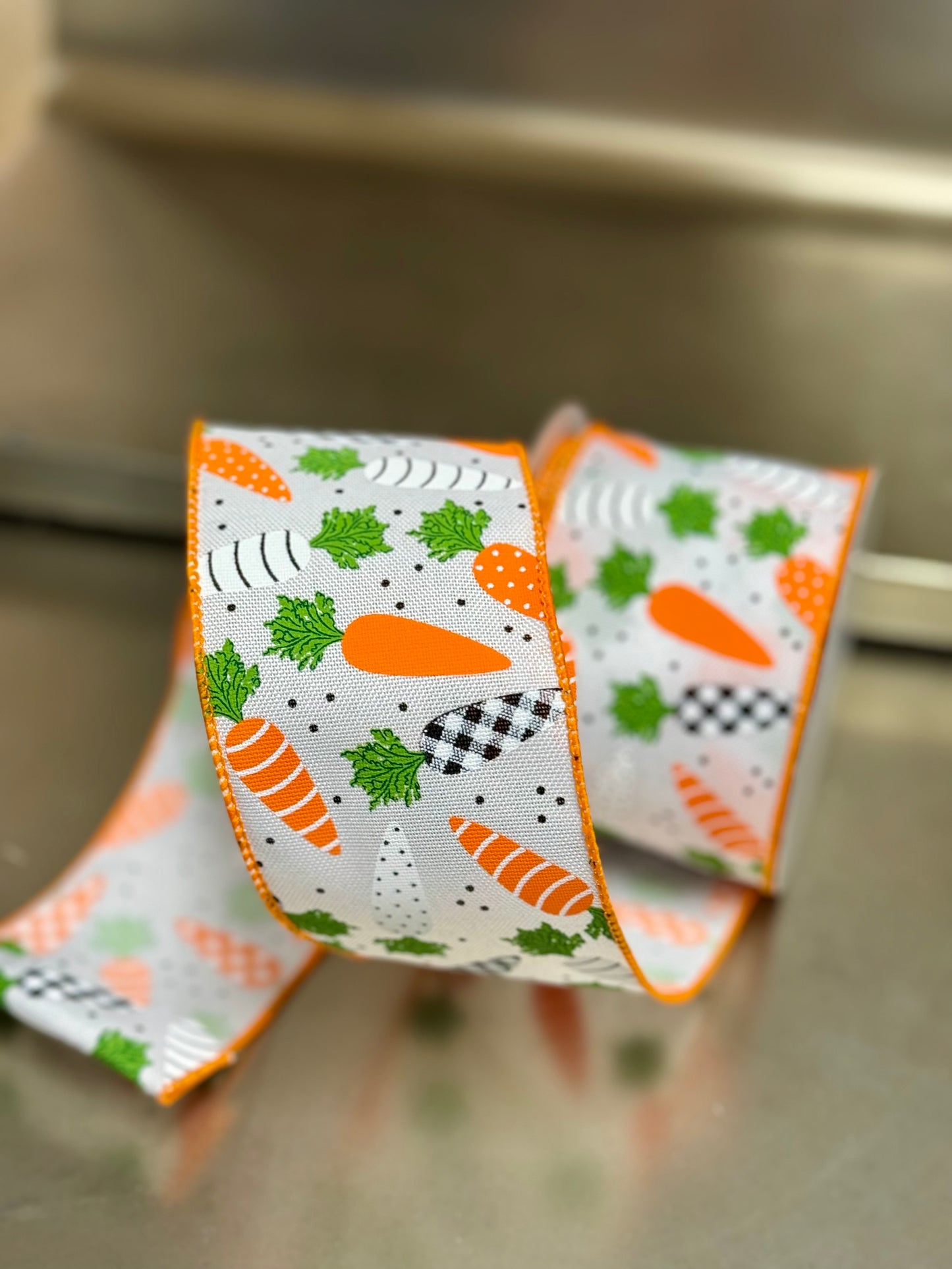 2.5 Inch By 10 Yard Patterned Carrots Ribbon