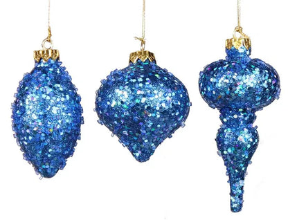 4.5-6.5 Inch Royal Blue Bead And Glitter Ornament Three Styles