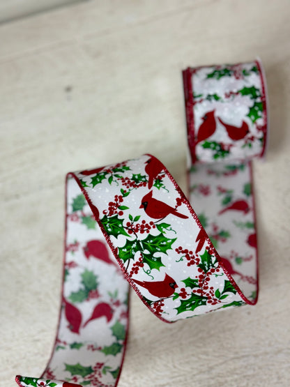 2.5 Inch By 10 Yard Cardinal Holly Berries Ribbon