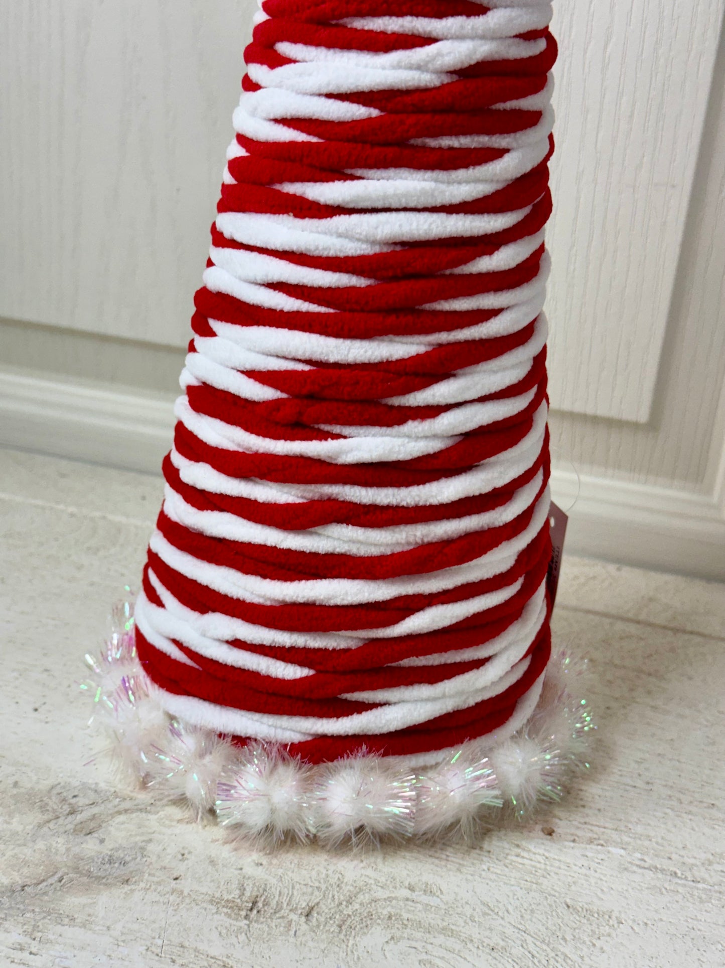 19 Inch Red And White Yarn Cone Tree