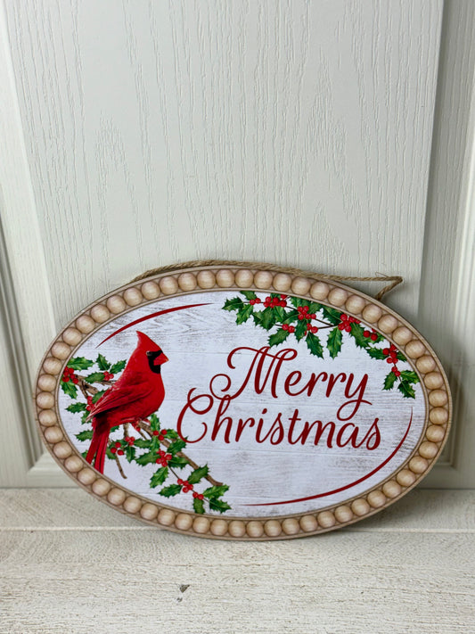 13 Inch Wood Merry Christmas Cardinal Sign