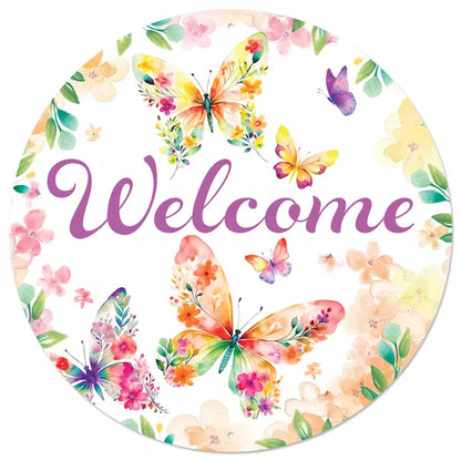 12 Inch Metal Botanical Welcome Sign
