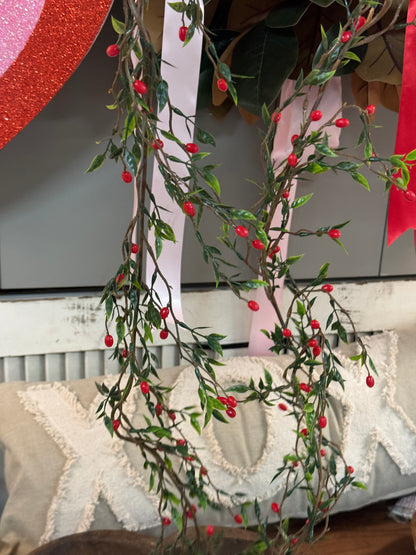 72 Inch Mini Red And Green Leaf Garland