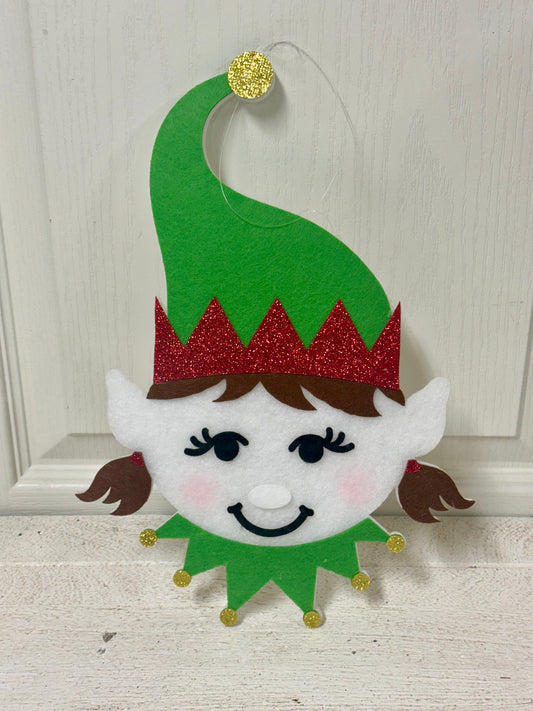 12.5 Inch Green And Red Felt Glitter Girl Face