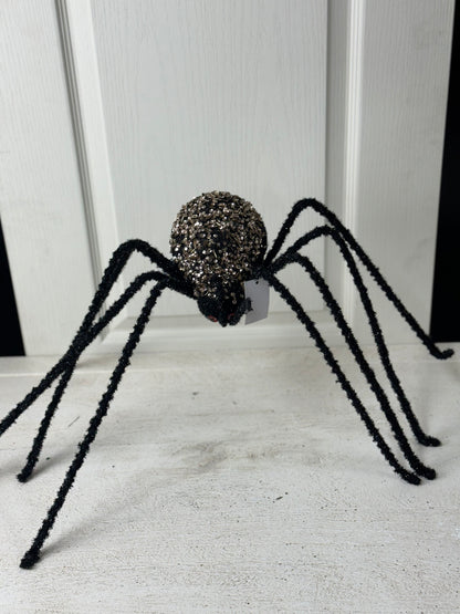 18.5 Inch Wide Black And Champagne Sequin Beaded Spider