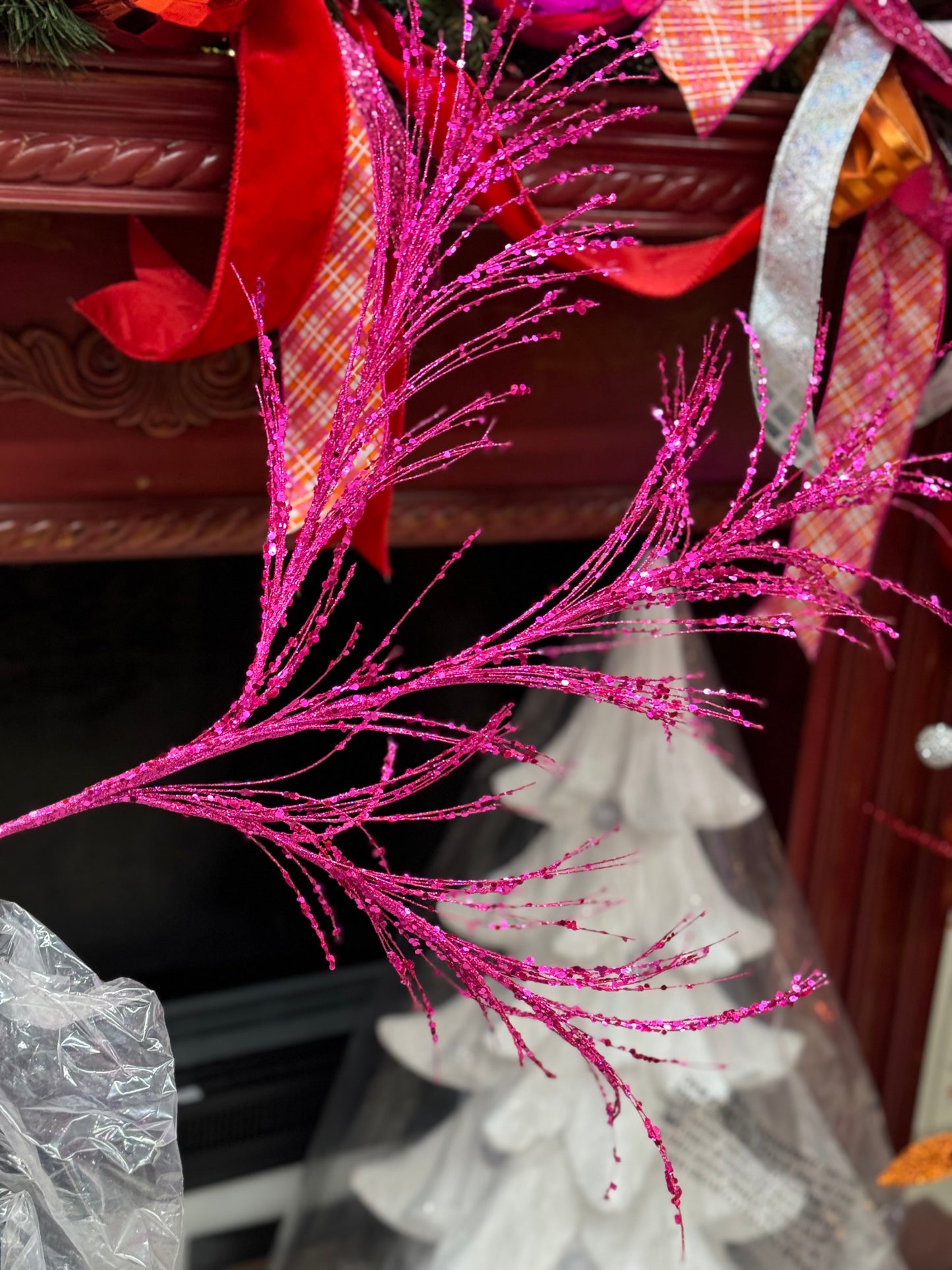 34 Inch Hot Pink Glitter Sequin Pampas Grass Spray