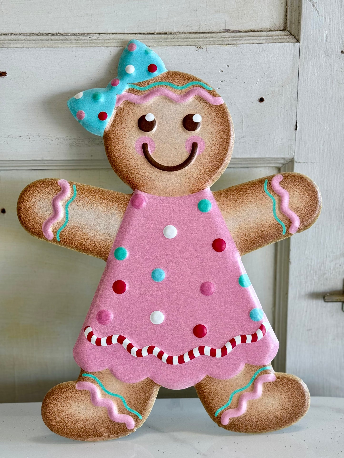 13 Inch Pastel Gingerbread Girl Metal Sign