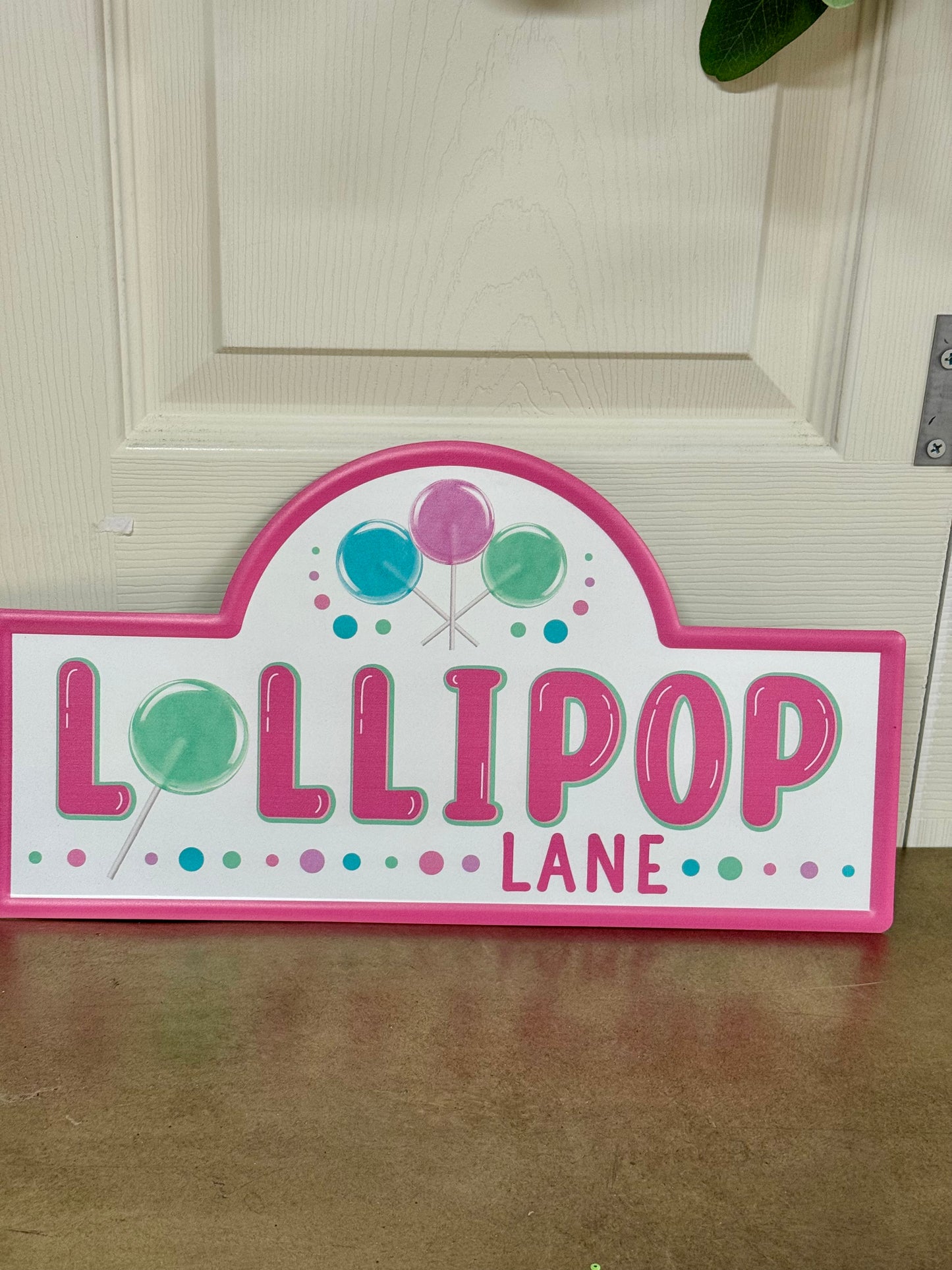15 Inch Pink Mint Blue Lollipop Lane Street Metal Sign