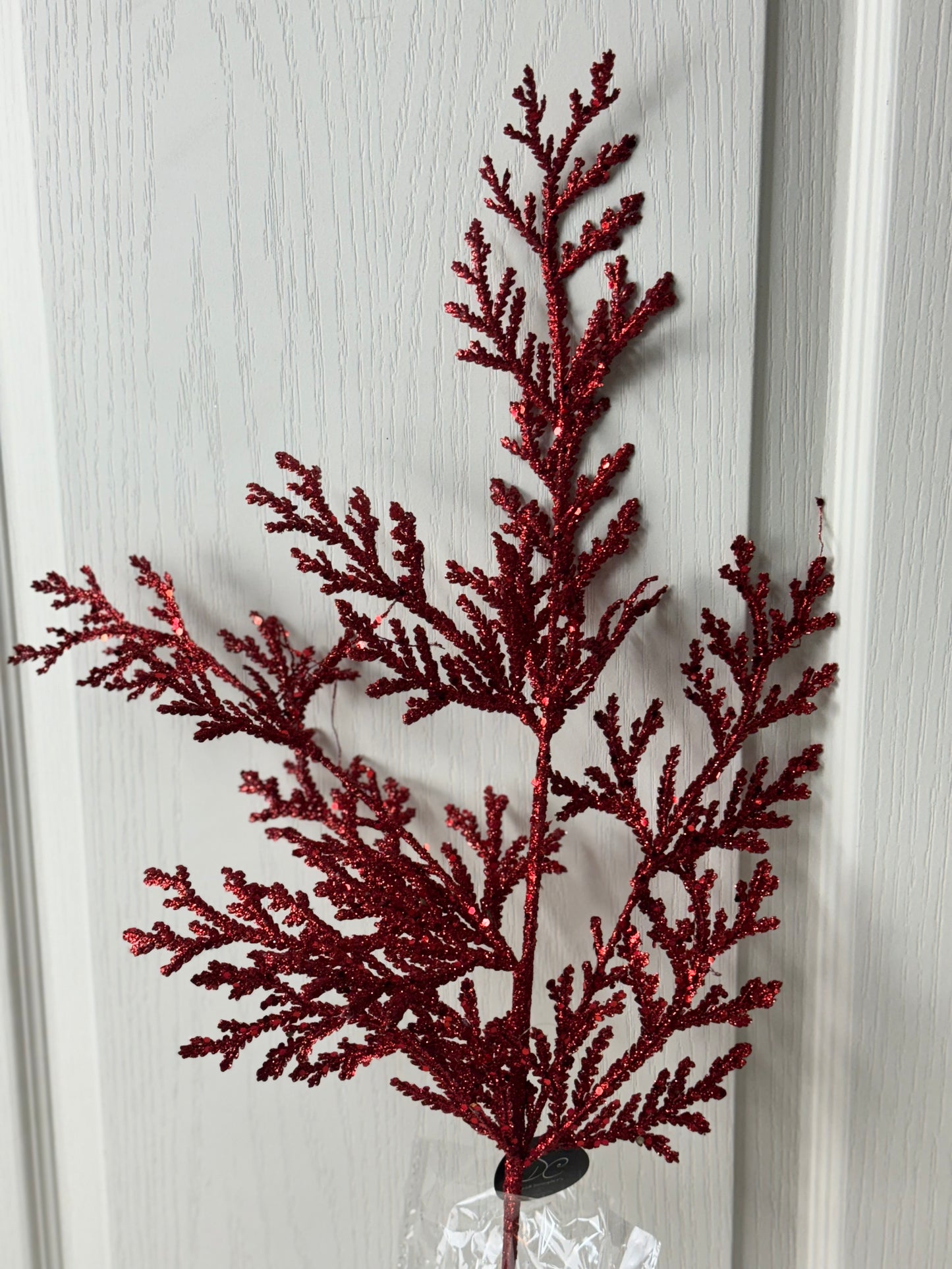 28.5 Inch Red Glitter Lycopodium Spray