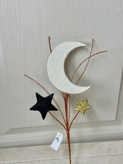 12.5 Inch Crescent Moon And Stars Glitter Pick