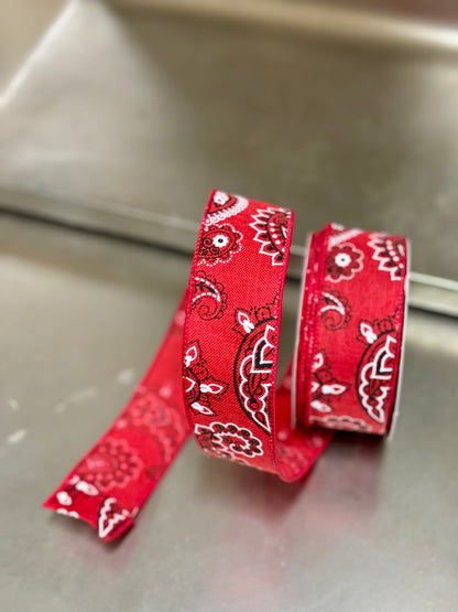 1.5 Inch By 10 Yard Red Paisley Bandana Ribbon